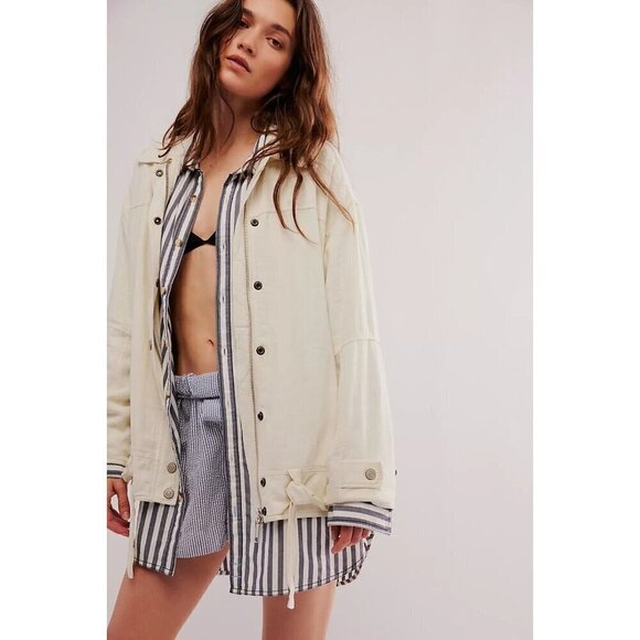 NEW WE THE FREE LOLA LINEN JACKET WET PLASTER MEDIUM - Picture 3 of 8